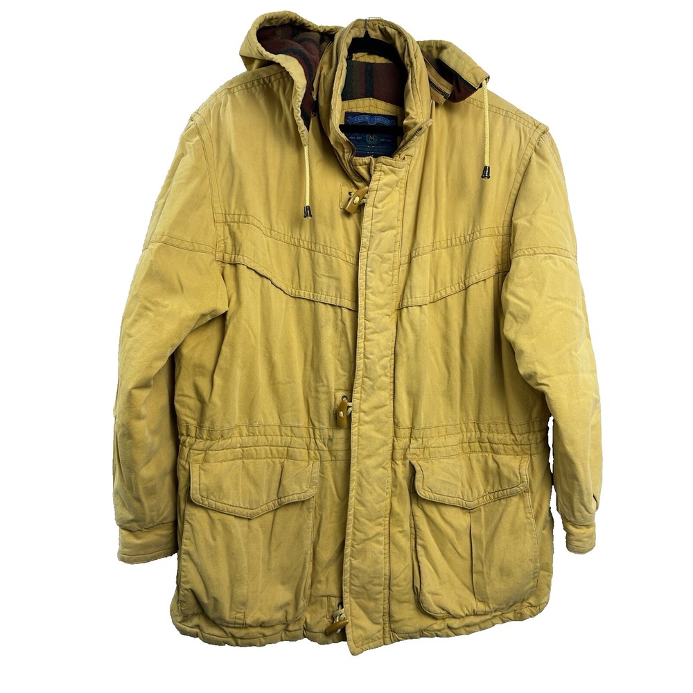 Members Only Club House Vintage Hooded Parka Jacket Mustard Yellow Cotton Large